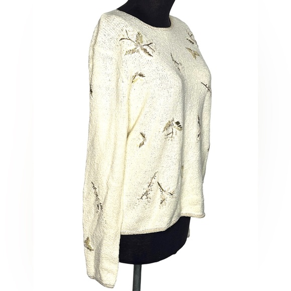 Vintage Talbots Womens Knit Jumper Cream Size XL (14/16/18) Pearls Embroidered - Picture 4 of 12